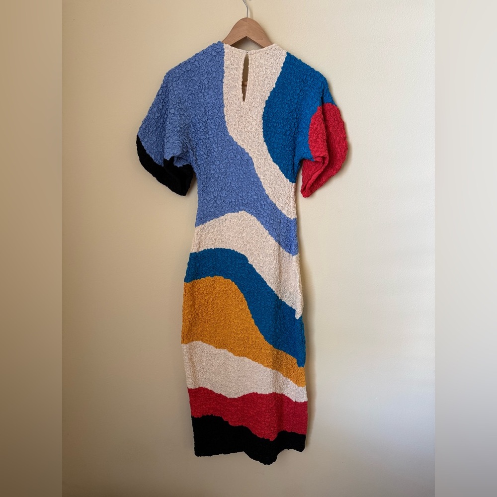 Mara Hoffman Freya Dress Popcorn Midi Colorblock Blue Multicolor XS - Picture 4 of 6